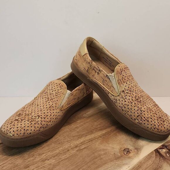 Johnston & Murphy Women's Cork Gold Metallic Slip On Loafer Shoes Size 8 - Picture 7 of 10